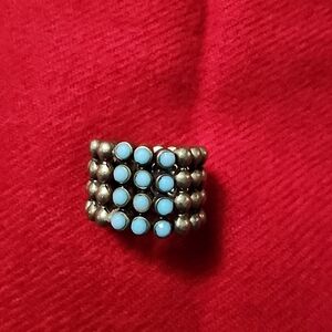 Brass tone and Turquoise Colored Stone Stretch Ring